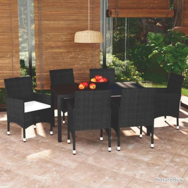 Mobilier  dner de jardin et coussins 7pcs Rsine tresse Noir