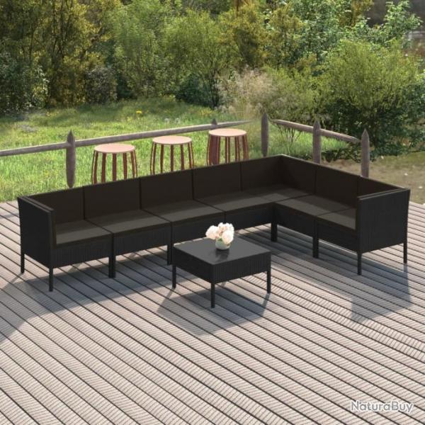 Salon de jardin 8 pcs avec coussins Rsine tresse Noir