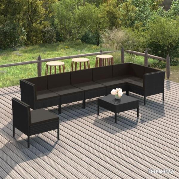 Salon de jardin 8 pcs avec coussins Rsine tresse Noir