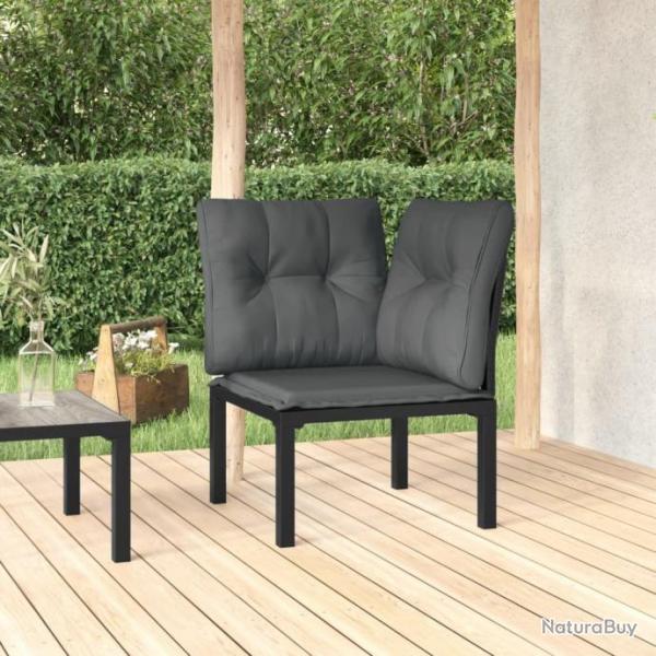 Chaise d'angle de jardin avec coussins noir/gris rsine tresse