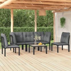 Salon de jardin 6 pcs noir et gris résine tressée