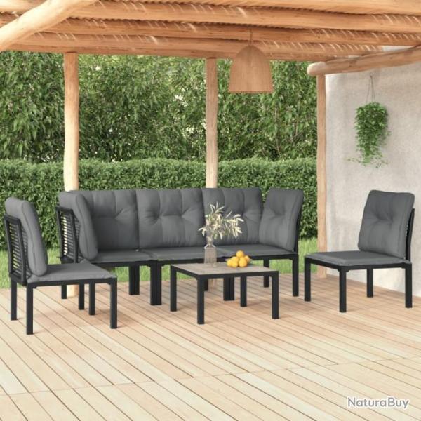 Salon de jardin 6 pcs noir et gris rsine tresse