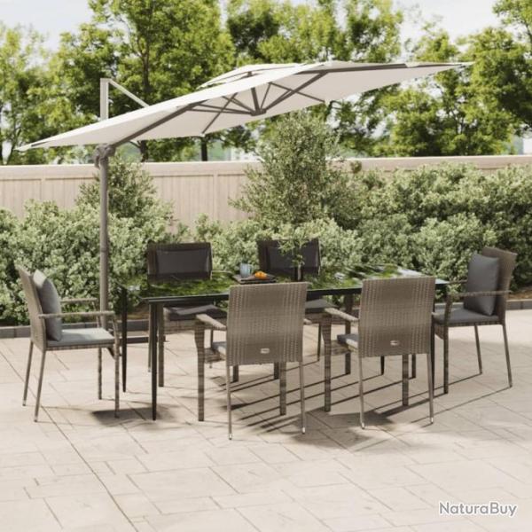 Mobilier  dner de jardin et coussins 7 pcs Noir et gris Rotin