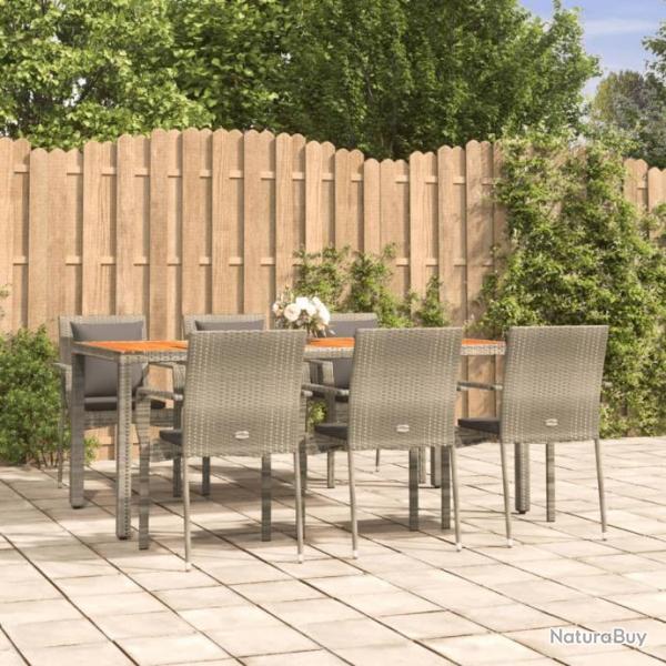 Mobilier  dner de jardin et coussins 7 pcs gris rotin