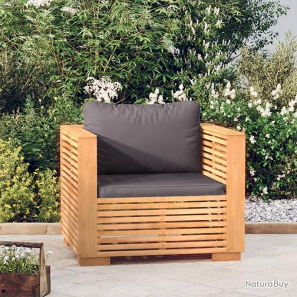 Fauteuil de jardin avec coussins gris fonc Bois de teck massif