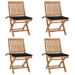 Chaises pliables de jardin avec coussins 4 pcs Teck solide