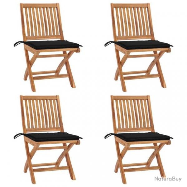 Chaises pliables de jardin avec coussins 4 pcs Teck solide