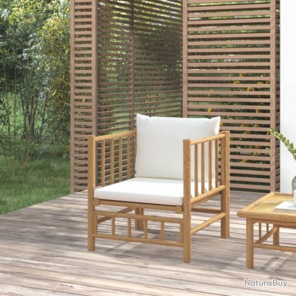 Canap de jardin avec coussins blanc crme bambou