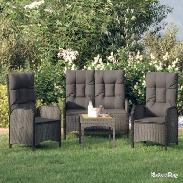 salle  manger de jardin avec coussins 3 pcs Noir