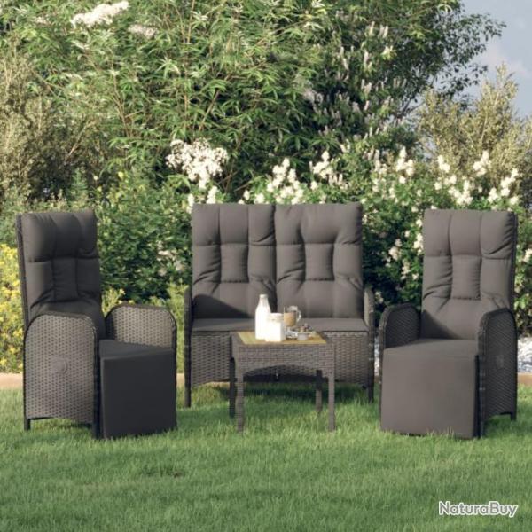 salle  manger de jardin avec coussins 3 pcs Noir