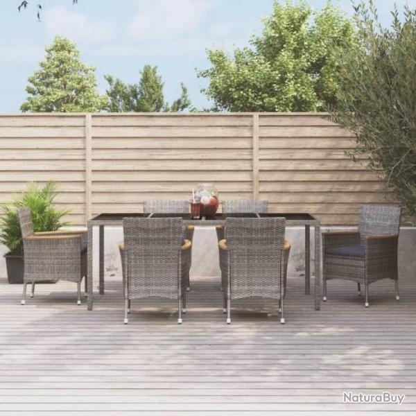 Mobilier  dner de jardin et coussins 7 pcs gris rotin