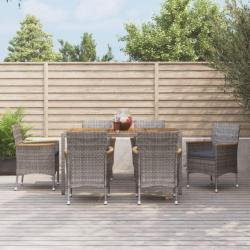 Mobilier à dîner de jardin et coussins 7 pcs gris rotin