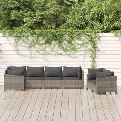 Salon de jardin 7 pcs avec coussins Gris Résine tressée