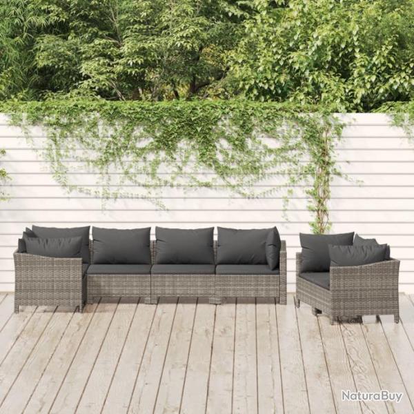 Salon de jardin 7 pcs avec coussins Gris Rsine tresse