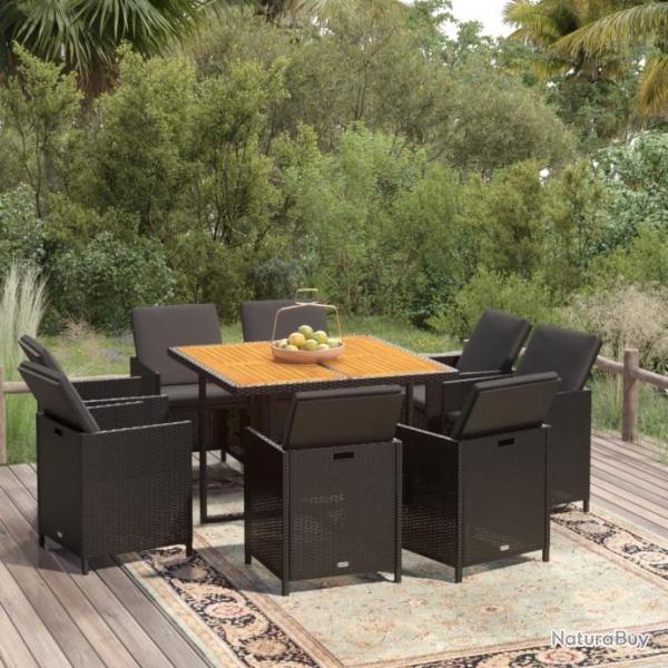 Mobilier  dner de jardin et coussins 9pcs Rsine tresse Noir