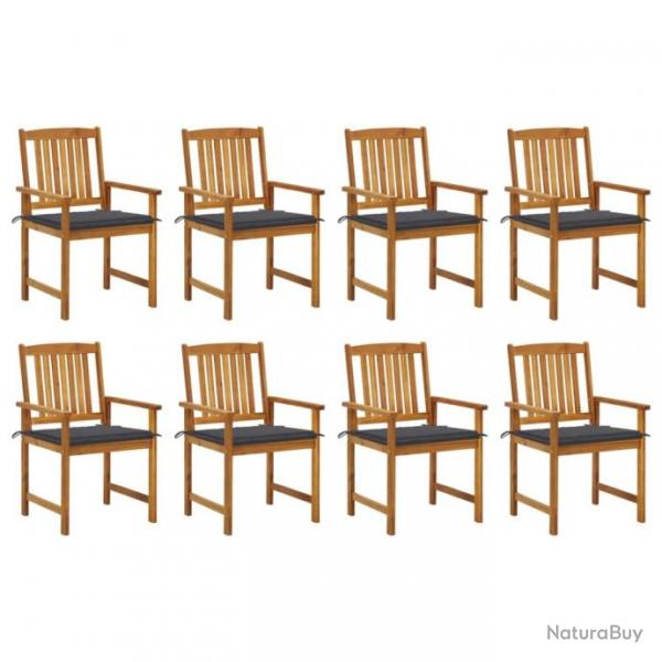 Chaises de jardin avec coussins 8 pcs Bois d'acacia solide