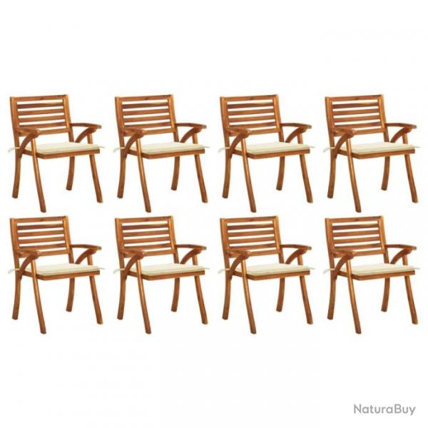 Chaises de jardin avec coussins 8 pcs Bois d'acacia solide