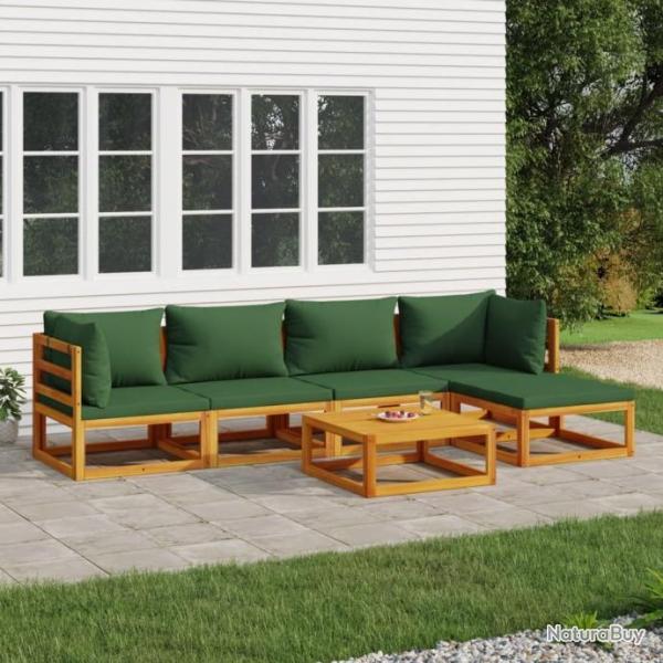 Salon de jardin 6 pcs avec coussins vert bois massif