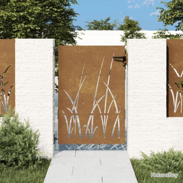 Portail de jardin 85x125 cm acier corten conception d'herbe