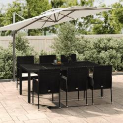 Ensemble à dîner de jardin et coussins 7pcs Noir Résine tressée