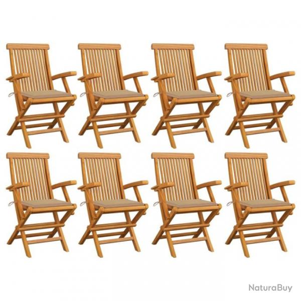 Chaises de jardin avec coussins beige 8 pcs Bois de teck massif