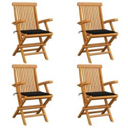 Chaises de jardin avec coussins noir 4 pcs Bois de teck massif