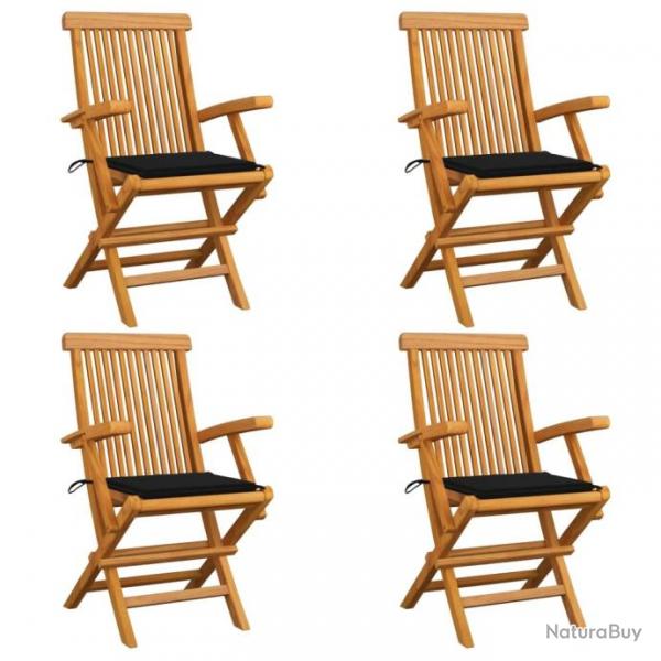 Chaises de jardin avec coussins noir 4 pcs Bois de teck massif