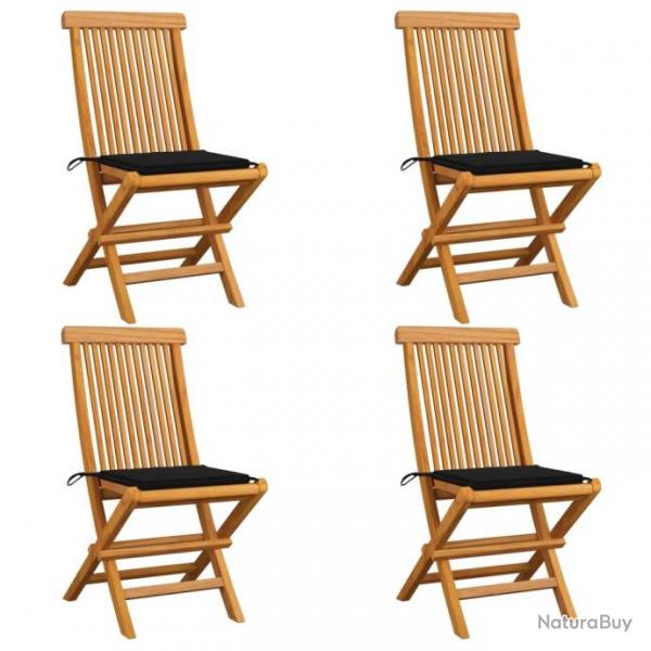 Chaises de jardin avec coussins noir 4 pcs Bois de teck massif