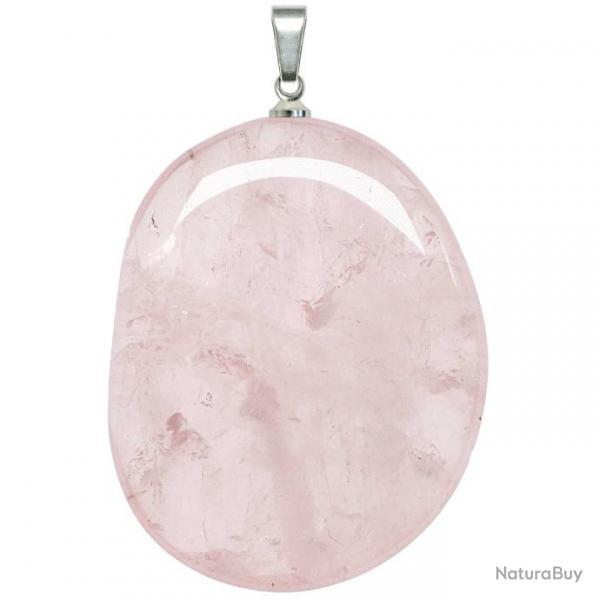 Pendentif galet plat en quartz rose