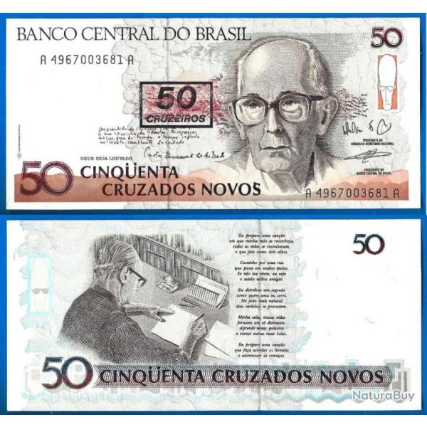 Bresil 50 Cruzados Novos 1990 Surcharge 50 Cruzeiros Serie A Billet Brazil Brasil Amerique