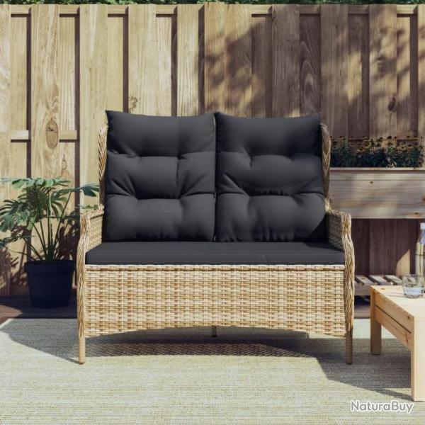 Banc de jardin  2 places avec coussins Marron Rsine tresse