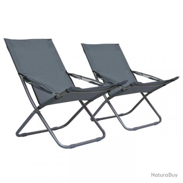 Chaises pliables de plage 2 pcs Tissu Gris