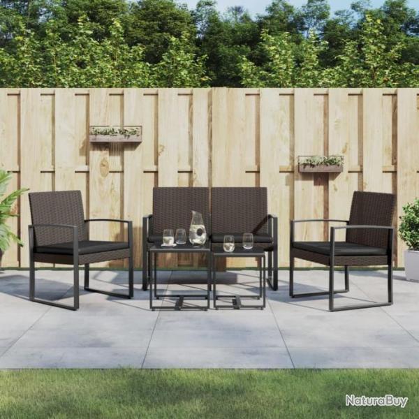 Ensemble  manger de jardin 5 pcs et coussins marron rotin PP