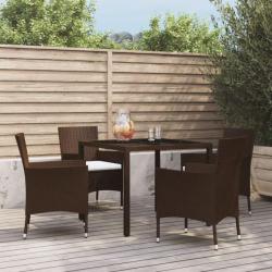 Ensemble à manger de jardin 5 pcs et coussins marron poly rotin