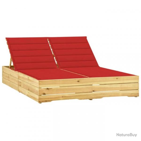 Chaise longue double et coussins rouge Bois de pin imprgn