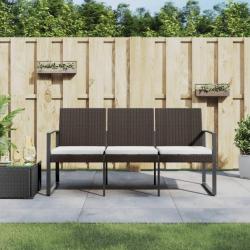 Banc de jardin à 3 places avec coussins marron PP rotin