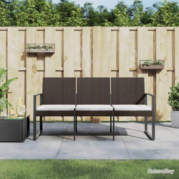 Banc de jardin  3 places avec coussins marron PP rotin