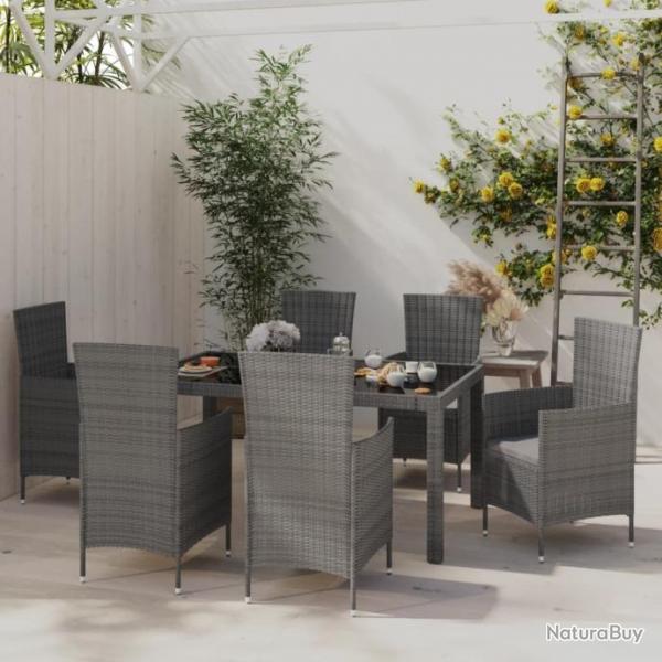 Salon de jardin 7 pcs avec coussins Rsine tresse Gris