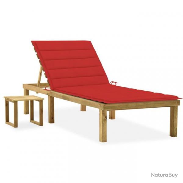 Chaise longue de jardin avec table et coussin Pin imprgn