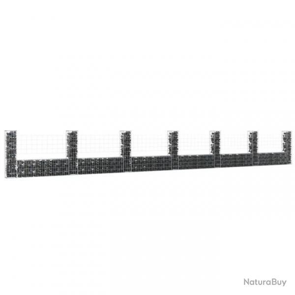 Panier de gabion en forme de U avec 7 poteaux Fer 740x20x100 cm