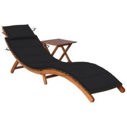 Chaise longue de jardin avec table et coussin Bois d'acacia