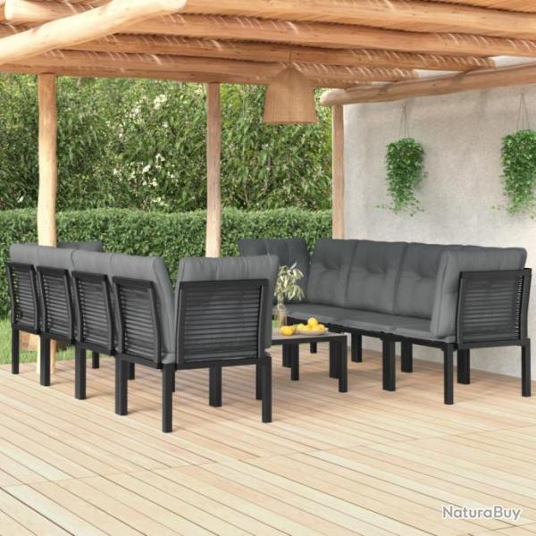 Salon de jardin 9 pcs noir et gris rsine tresse