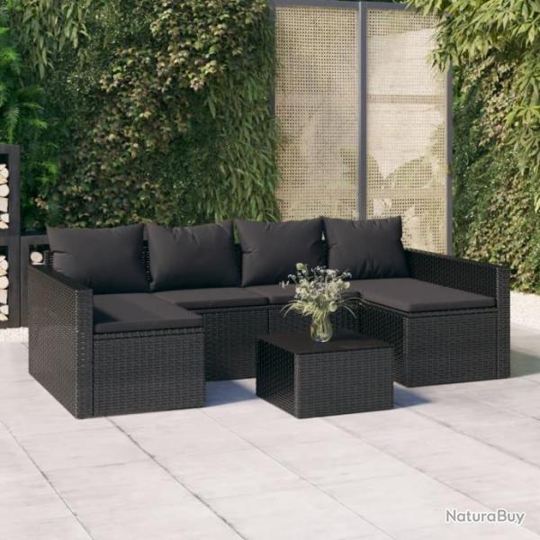 Salon de jardin 2 pcs avec coussins Noir Rsine tresse