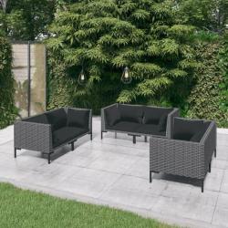 Salon de jardin 6 pcs avec coussins Résine tressée Gris foncé