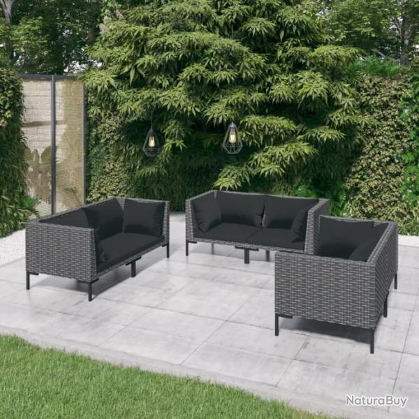 Salon de jardin 6 pcs avec coussins Rsine tresse Gris fonc