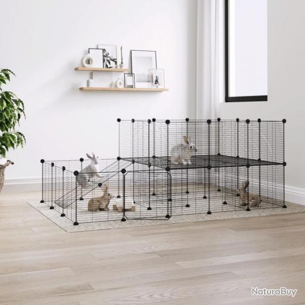 Cage animaux de compagnie  44 panneaux et porte Noir 35x35 cm