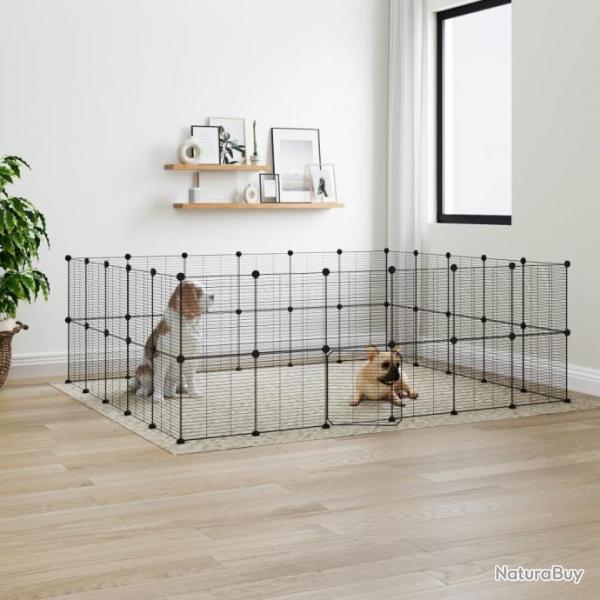 Cage animaux de compagnie  44 panneaux et porte Noir 35x35 cm