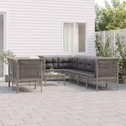 Salon de jardin 9 pcs avec coussins Gris Résine tressée