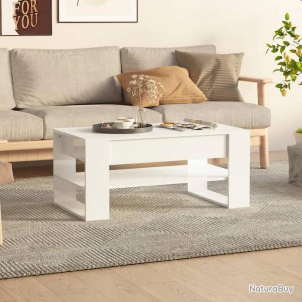 Table basse Blanc brillant 102x55x45 cm Bois d'ingnierie