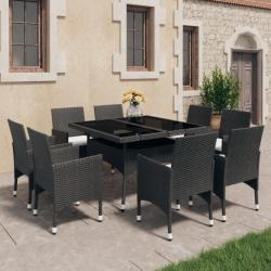 Ensemble à dîner de jardin 9 pcs Résine tressée et verre Noir